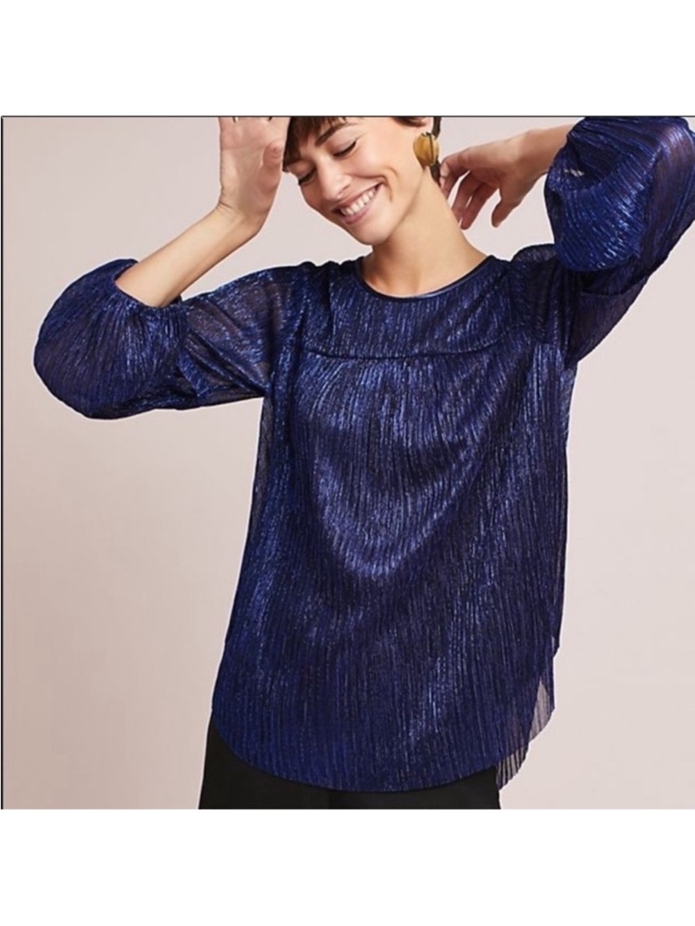 Anthropologie Moulinette Soeurs Metallic Blue Blouse Top Size Small